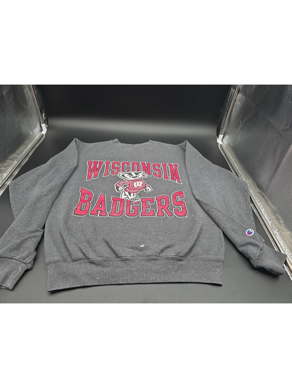 Vintage Grey Champions Wisconsin Badgers Long Sleeve Sweater Size S Small